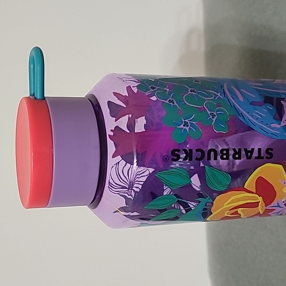 STARBUCKS 2022 Summer Pink & Purple Floral Jungle Water Bottle with Strap - Picture 2 of 6